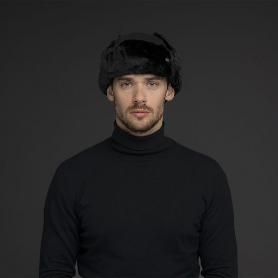 Black Leather Vega Ushanka - Bailey