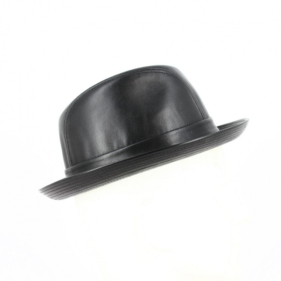 Black Leather Brazil Trilby Hat - Crambes