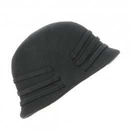 Black Wool Felt Cloche Hat - Traclet