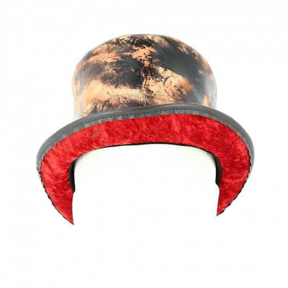 Chapeau haut de forme fantaisie steampunk en cuir marron