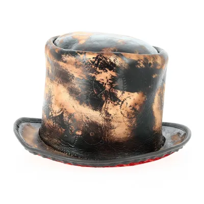 Chapeau haut de forme fantaisie steampunk en cuir marron