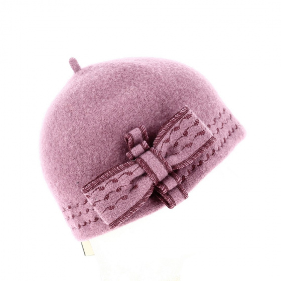 Béret - Bonnet Laine avec nœud parme - Traclet Béret - Bonnet Laine avec nœud parme - Traclet