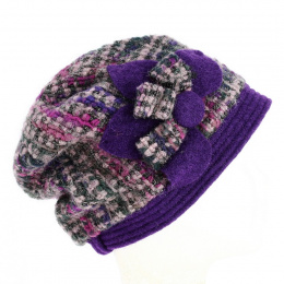 Beret - Purple wool hat with bow - Traclet