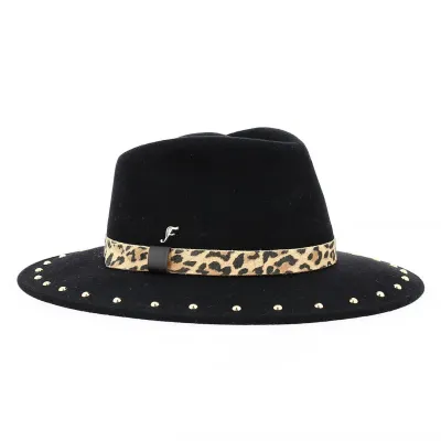 Chapeau Traveller Léopard noir Feutre Laine - Fléchet