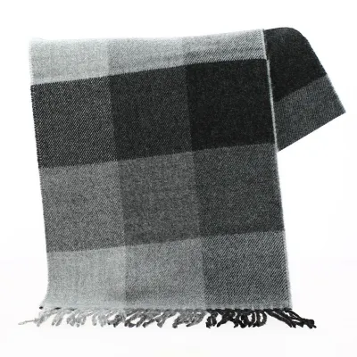 Echarpe à grands carrés noir, anthracite et gris