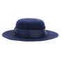 Navy wool felt boater in front