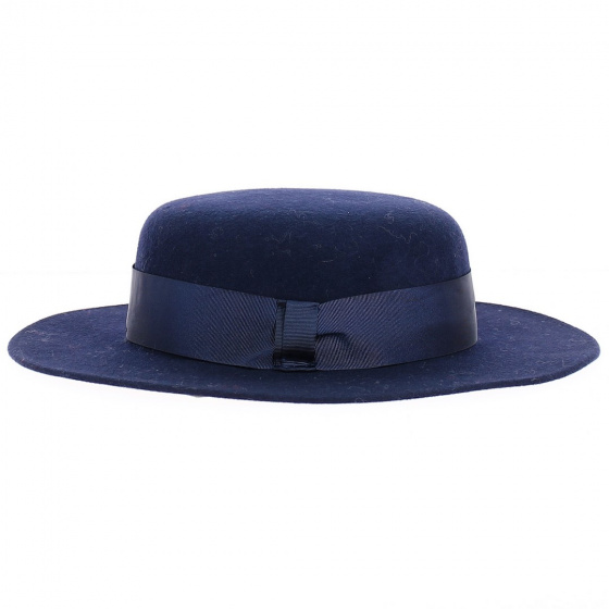 Felt wool navy side boater