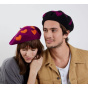 Maupassant Wool Beret Black with Heart Patterns - Laulhère