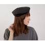 Black Vegan Leather Beret - Laulhère