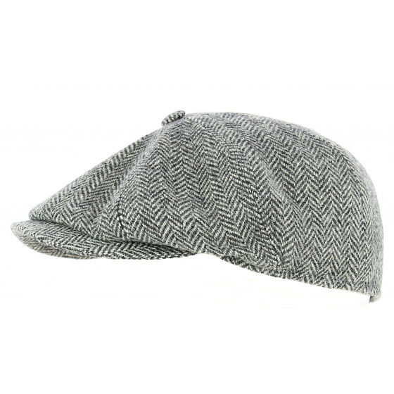 Arnold Black & Gray Herringbone Wool Cap - Traclet Arnold Black & Gray Herringbone Wool Cap - Traclet