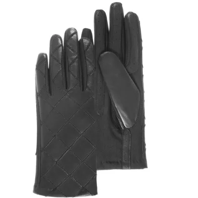 Women's Stitched Leather Gloves Black - Isotoner ref 16991 traclet hatters