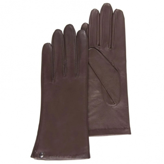Women's brown silk lined leather gloves- Isotoner