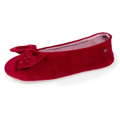 Chaussons Ballerines Femme Nœud Strasse Bordeaux - Isotoner
