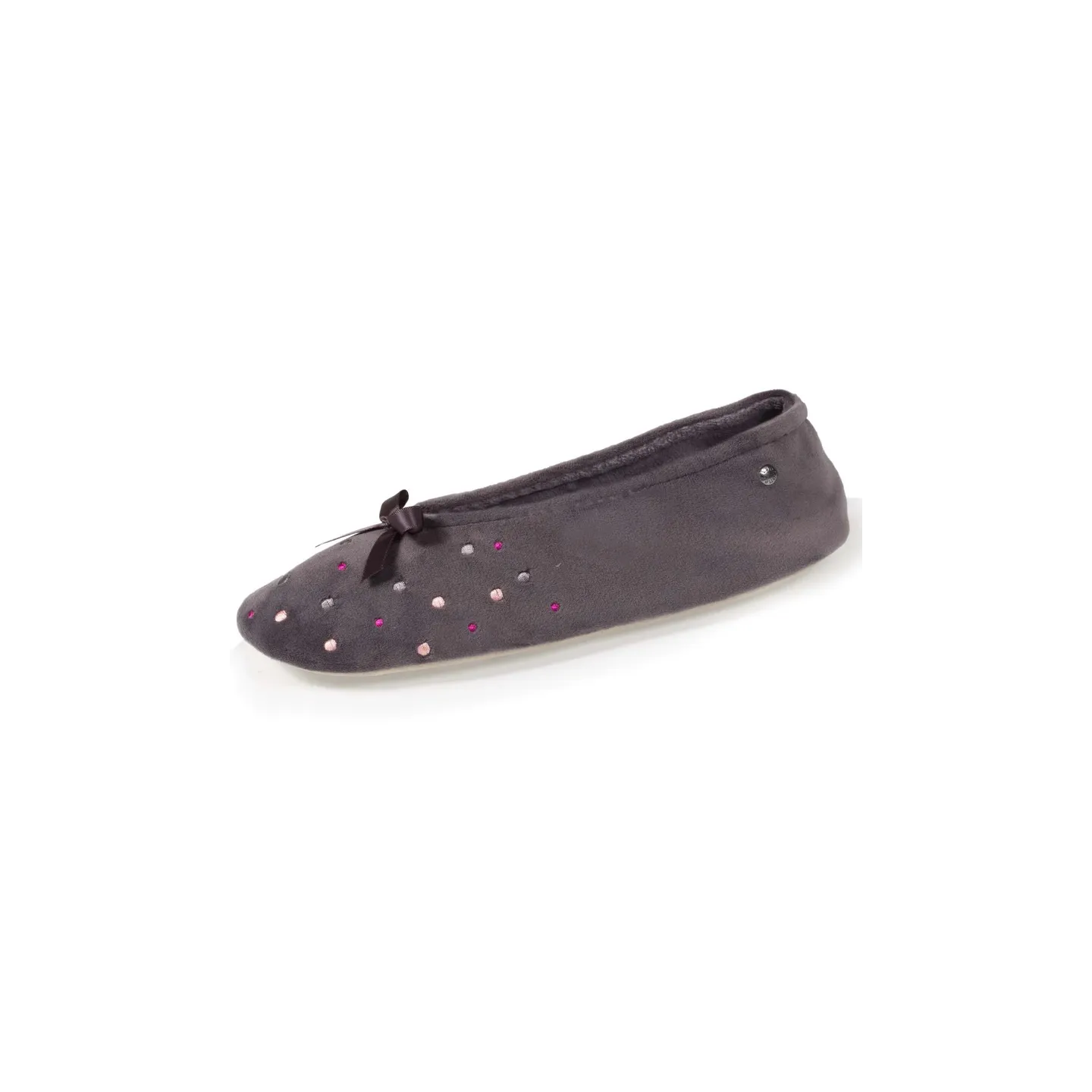 Chaussons Ballerines Femme Pois Brodé  Gris - Isotoner