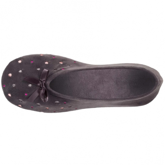 Women's Embroidered Polka Dot Ballet Slippers in Gray - Isotoner Women's Embroidered Polka Dot Ballet Slippers in Gray - Isotoner