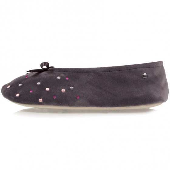 Women's Embroidered Polka Dot Ballet Slippers in Gray - Isotoner Women's Embroidered Polka Dot Ballet Slippers in Gray - Isotoner