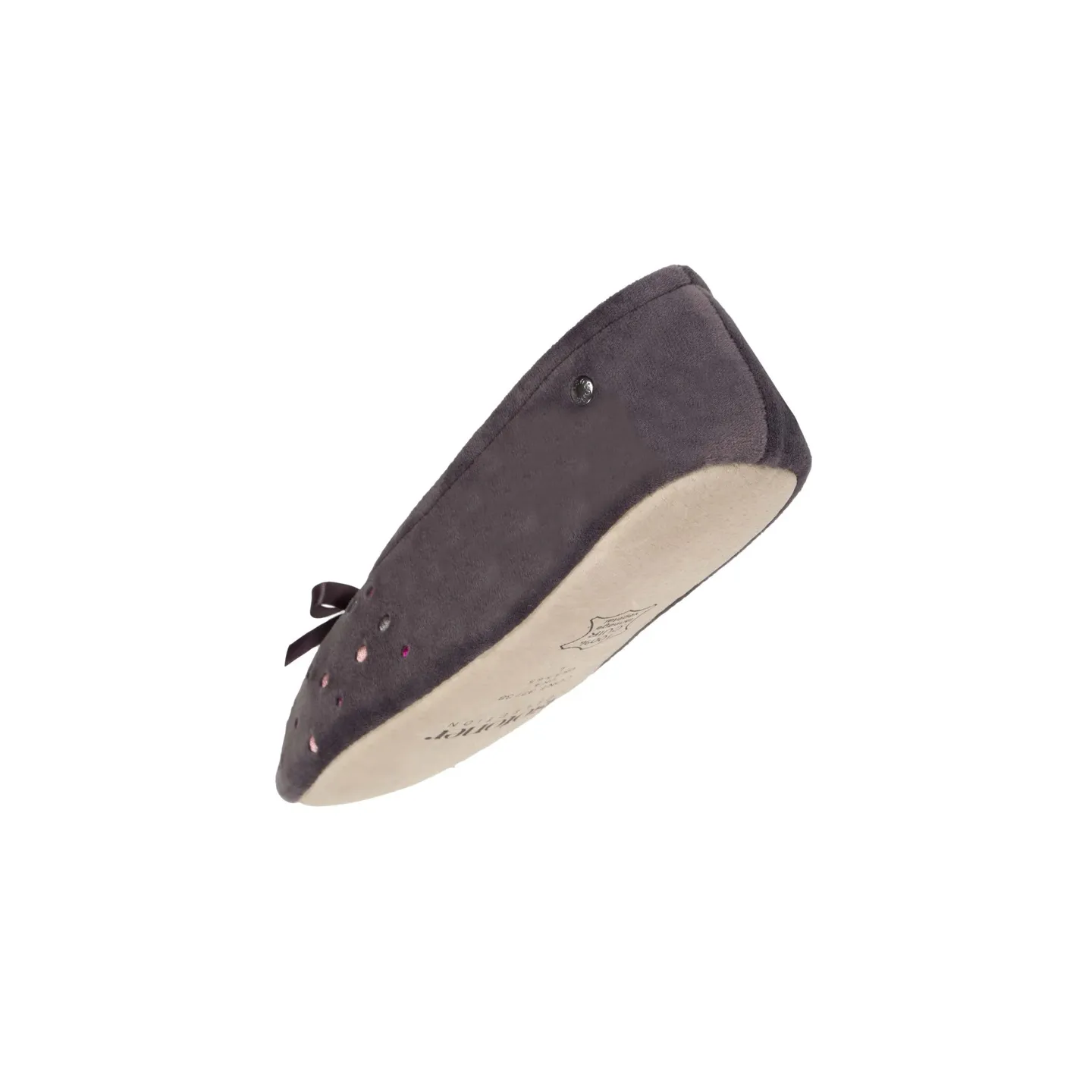 Chaussons Ballerines Femme Pois Brodé  Grise  - Isotoner  - Boutique Traclet Reference : 17024| Chapellerie Traclet