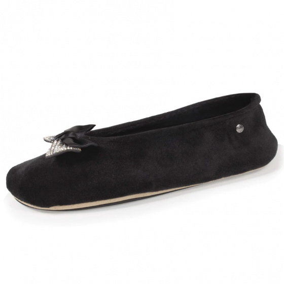 Women's Ballerinas Slippers Black Strass Bow - Isotoner
