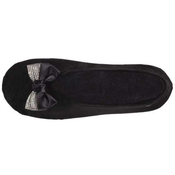 Chaussons Ballerines Femme Nœud Strasse Noir - Isotoner Chaussons Ballerines Femme Nœud Strasse Noir - Isotoner