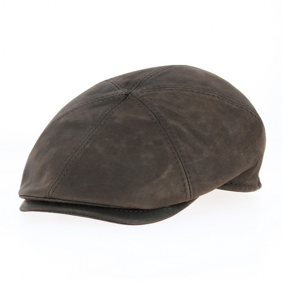 Brown leather Oxford cap without buttons - Traclet
