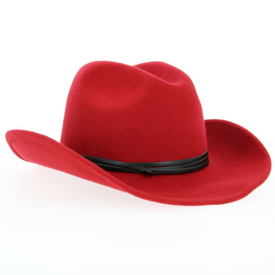 Chapeau Cowboy Feutre Laine Rouge - Traclet