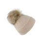 Women's Palermo Beige Pompon Hat - Traclet