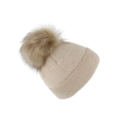 Women's Palermo Beige Pompon Hat - Traclet