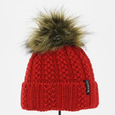 Bonnet enfant à pompon Rouge - Kristo