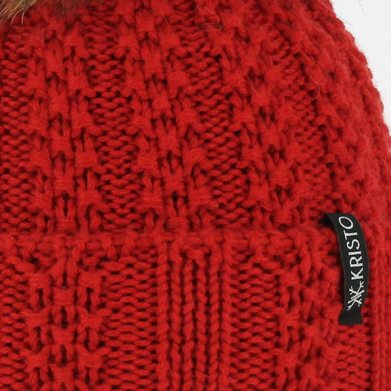 Bonnet enfant à pompon Rouge - Kristo