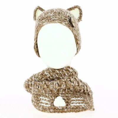Ensemble Bonnet et Snood Enfant Chat Beige - Traclet