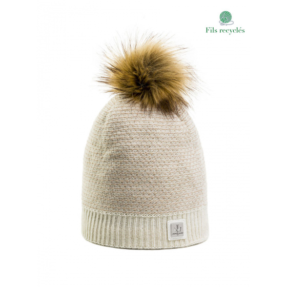 White Ecru Pompon Hat - Pipolaki