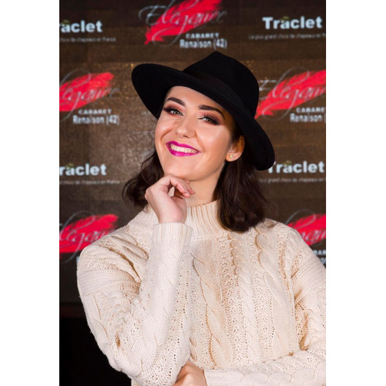 Chapeau Fedora Feutre Laine Plume Noir Imperméable - Traclet
