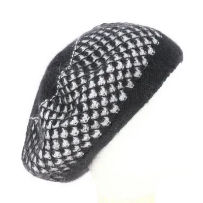 Beret - Angora knit hat Losange Bi-color Black and gray - Traclet