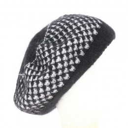 Beret - Angora knit hat Losange Bi-color Black and gray - Traclet