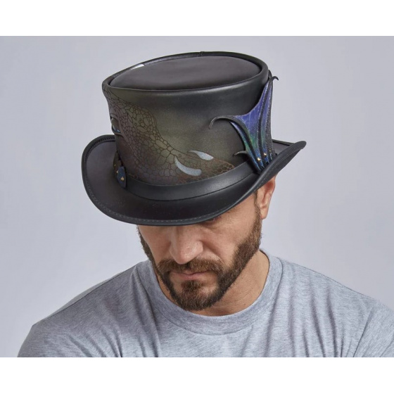 Chapeau Haut de Forme rock Draco Cuir Noir - Head'n Home