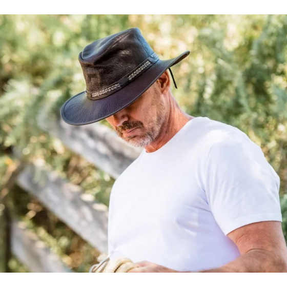 Black Leather Traveller Bison Hat - American Hat Makers
