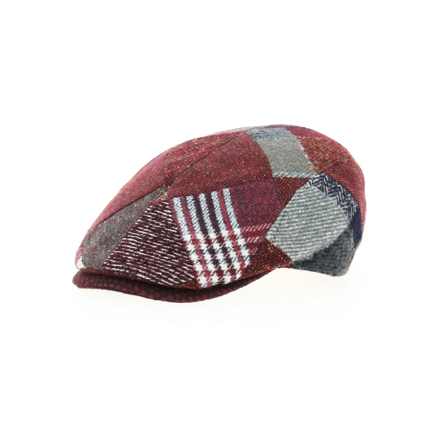 Daffy Wool Patchwork Bordeaux Flat Cap - Traclet