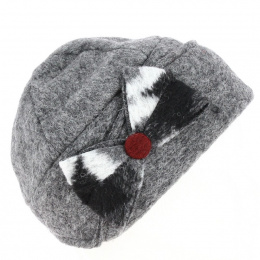 Bonnet toque Laine Grise avec bouton - Traclet