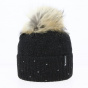Bettina Fur Pompom Wool Beanie Black - Kristo