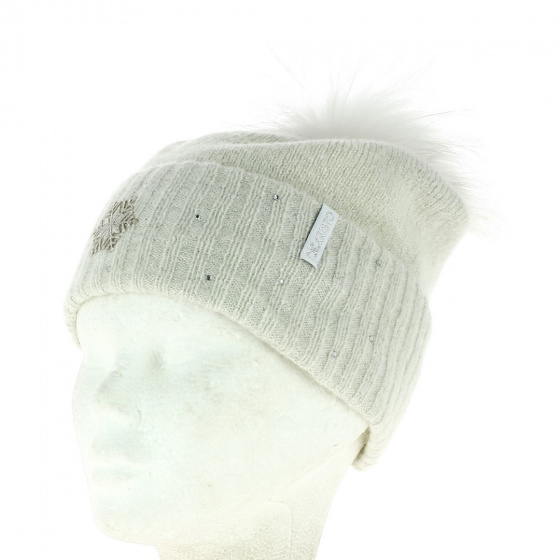 Betty Wool White Fur Pompon Hat - Kristo