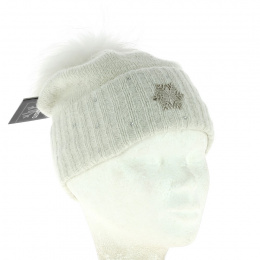 White Wool Brody Fur Pompon Beanie - Kristo