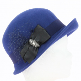 Cloche Hat Olga Wool Felt Royal blue - Traclet