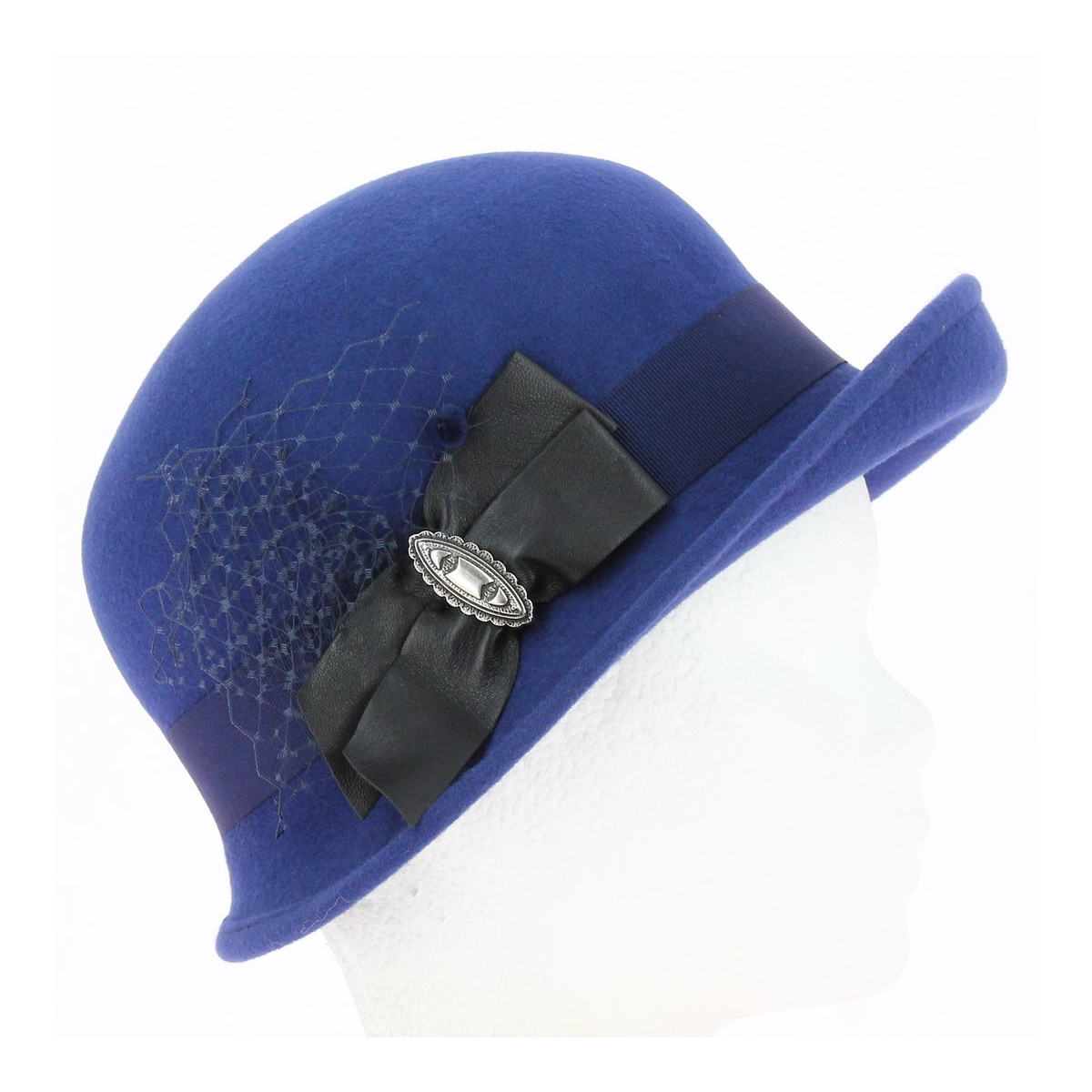 Olga Cloche Hat Royal Blue Wool Felt Traclet