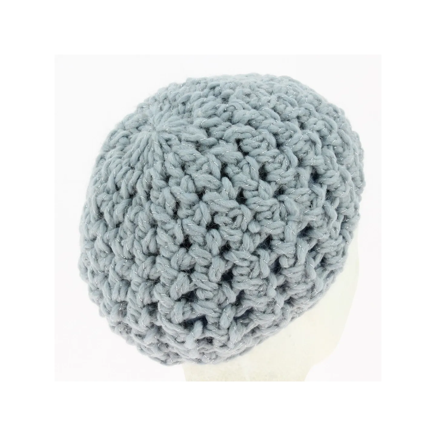 Silver yarn knitted beret sky blue - Traclet