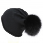Black Fox Fur Pom Pom Rasta Beanie - Traclet