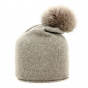 Rasta hat with pompom Taupe fox fur - Traclet