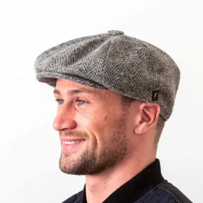 Casquette Irlandaise Gatsby Barco Laine Chevron Gris Clair - Hatman