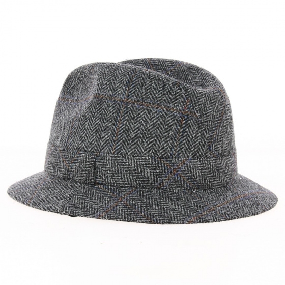 Grey and White Chevron Tweed Fabric Hat - Traclet