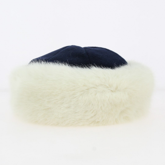 Toque Marmotte navy fleece & ecru faux fur - Traclet