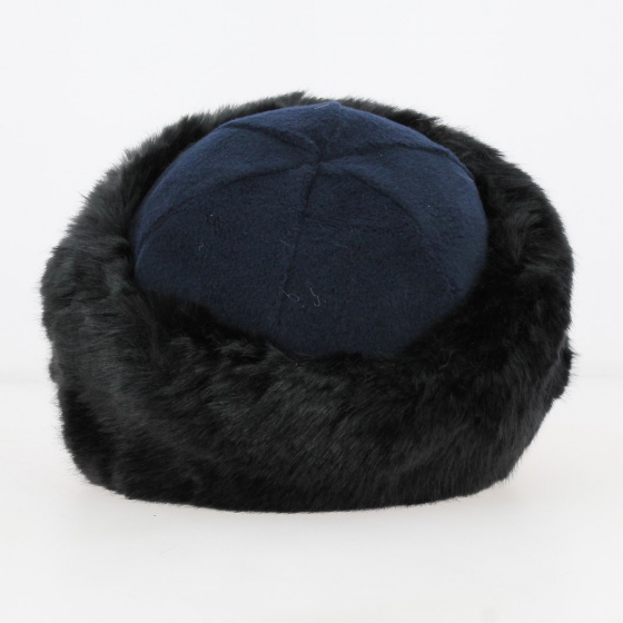 Toque Marmotte polaire marine & fausse fourrure noire - Traclet Toque Marmotte polaire marine & fausse fourrure noire - Traclet